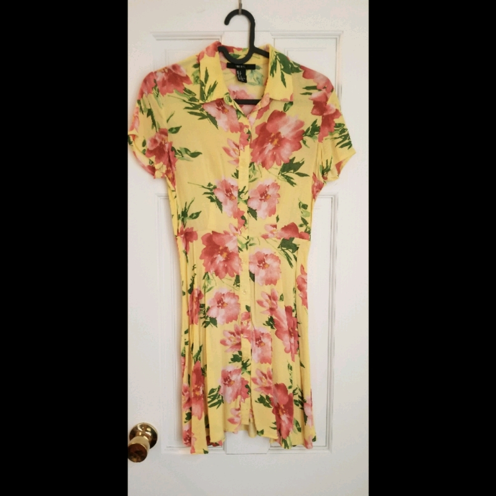 Yellow floral button skater dress